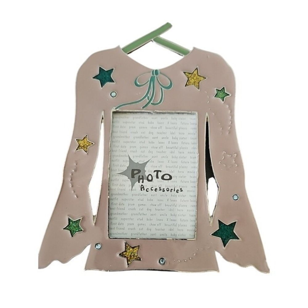 Y2K Shirt Shaped Picture Frame Glitter Stars Bell Sleeve Novelty 6x4.5